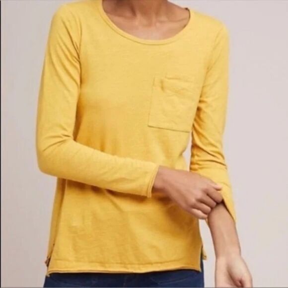 Anthropologie Postmark Pocket Long Sleeve Tee Mustard Yellow Size Small - Picture 1 of 9